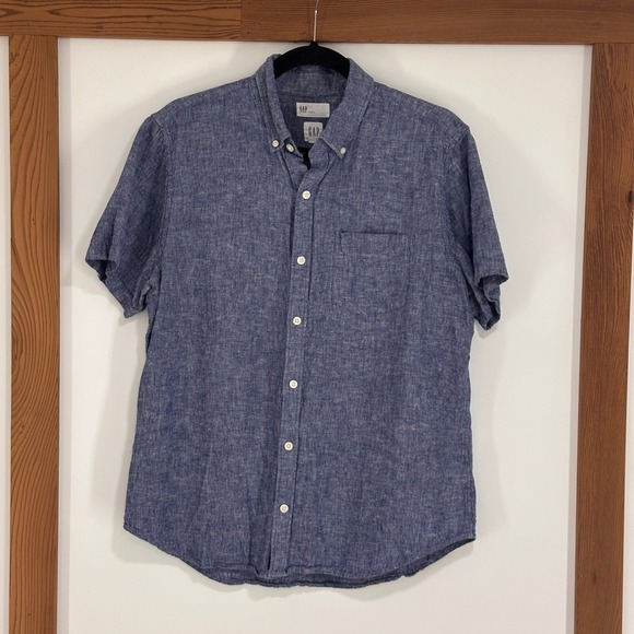 GAP Other - Gap Linen Cotton Blend Short Sleeve Shirt Mens Large Blue Slim Fit | Coastal